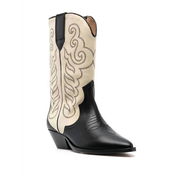 NEW ISABEL MARANT duerto suede cowboy boots in black/ecru - Picture 1 of 4